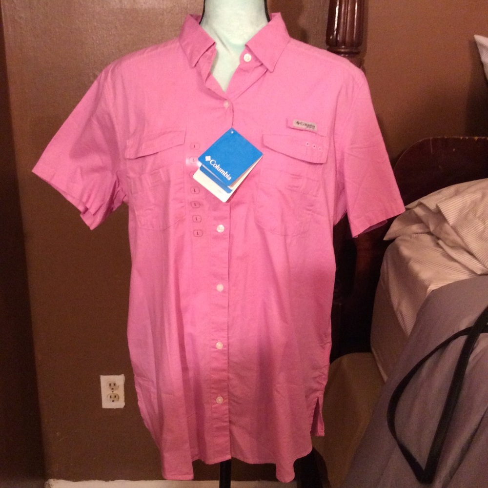 Columbia button up pink shirt - Large